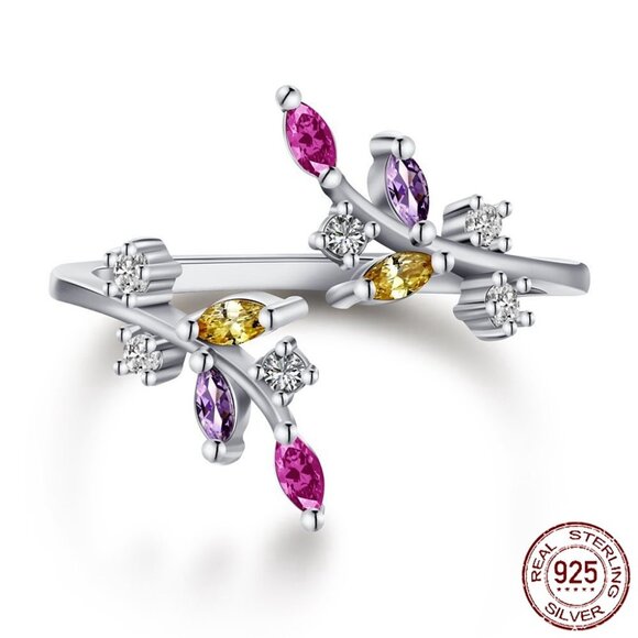 Sterling Silver Multicolor Open Cuff Style Gemstone Ring - Picture 1 of 2